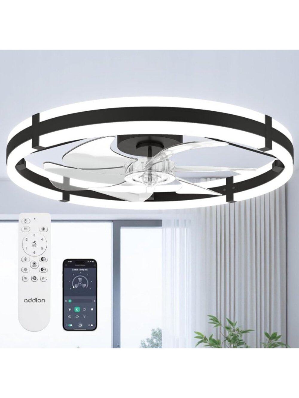 24” Low Profile Fandelier Ceiling Fan with Lights & Remote - Modern Black Design